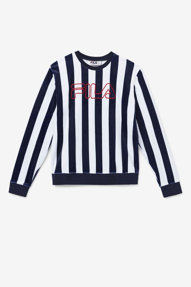 Fila Miesten Collegepaita Socca Velour Crew Laivastonsininen/Valkoinen - CSFU-98405